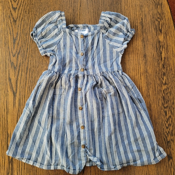 Old Navy Other - Old Navy Chambray Denim and White Striped Button Up Dress with Pockets Girl 4T
